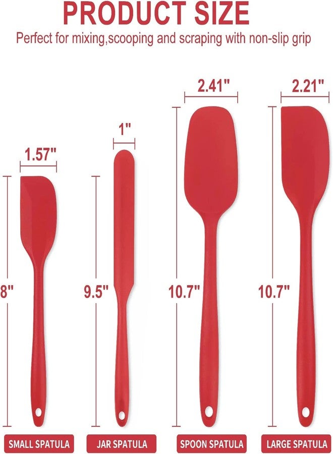 FS COOL Set of 4pcs- Silicone Spatula Rubber Spoon Jar Kitchen Utensils for Non Stick Cookware, Heat-Resistant Spatula with Strong Stainless Steel Core, for Baking, Cooking, Scraping & Mixing (Red) - Image 2